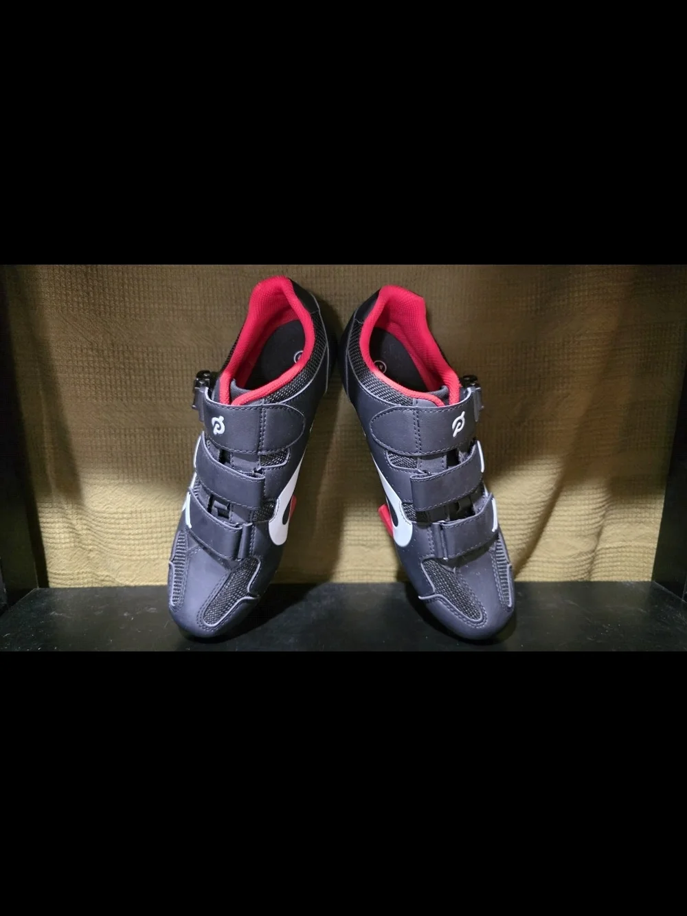 Peloton Women's Cycling Shoes in Black with Red Accents